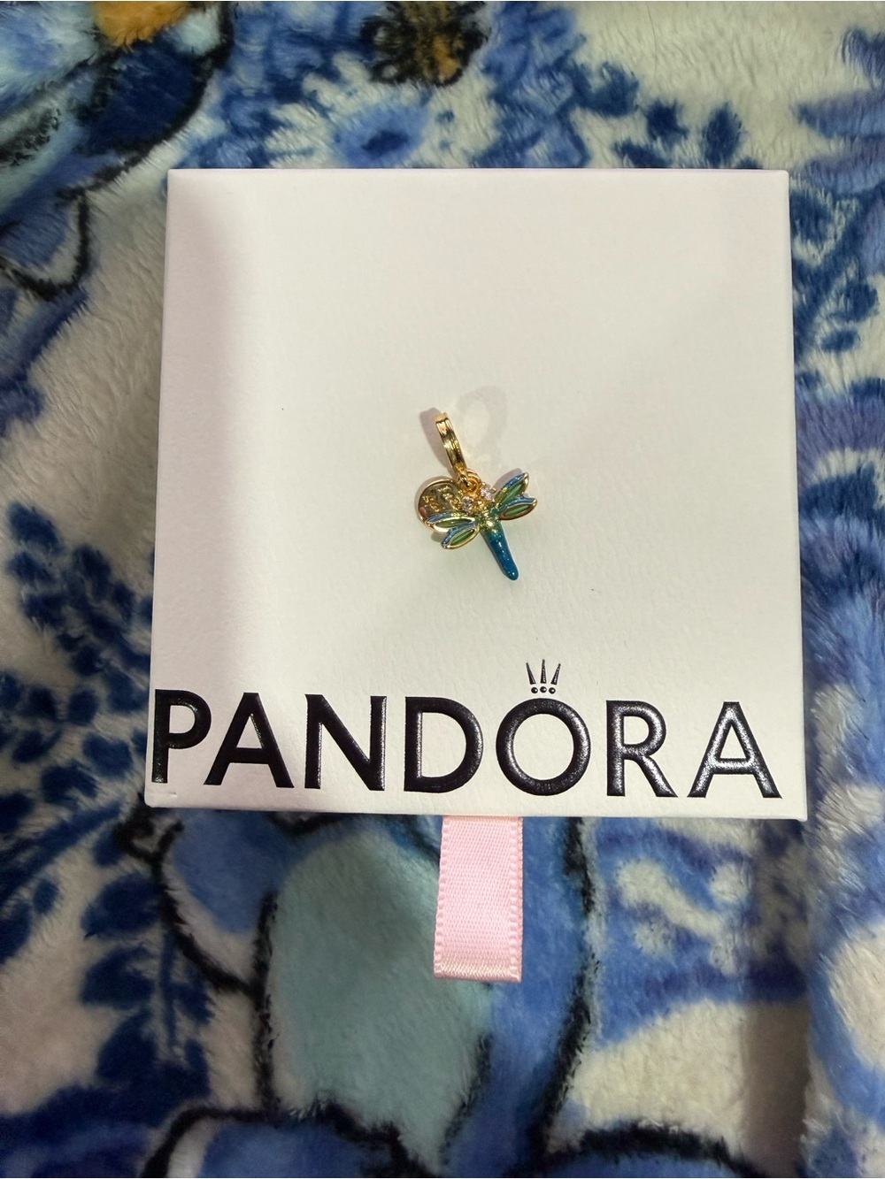 Pandora Blue & Gold Dragonfly Pendant Charm